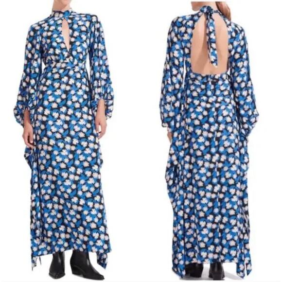 NEW $495 Staud Danica Maxi Dress White Acid Floral Open Back - Picture 9 of 9
